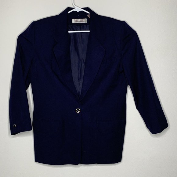 Karen Scott Jackets & Blazers - Karen Scott Blazer Jacket Womens 14 Lined Black Pockets Shoulder Pads One Button